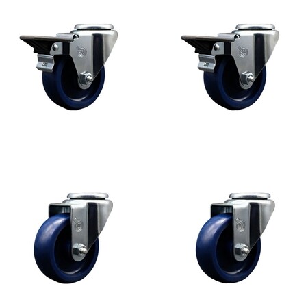Service Caster 3.5'' Solid Poly Wheel Swivel Bolt Hole Caster Set with 2 Posi Lock Brakes, 4PK SCC-BH20S3514-SPUS-PLB-2-S-2